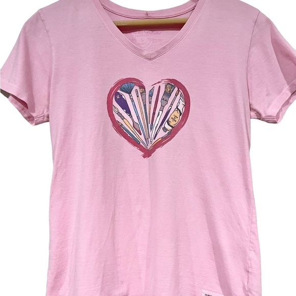 Life Is Good Womens V Neck TShirt Artsy Paint Theme Size Small Pink Outdoors - Picture 2 of 5